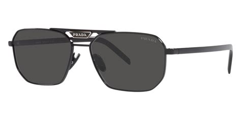 prada pr58ys|Prada PR 58YS 1AB5S0 Black Metal Rectangle Sunglasses Grey .